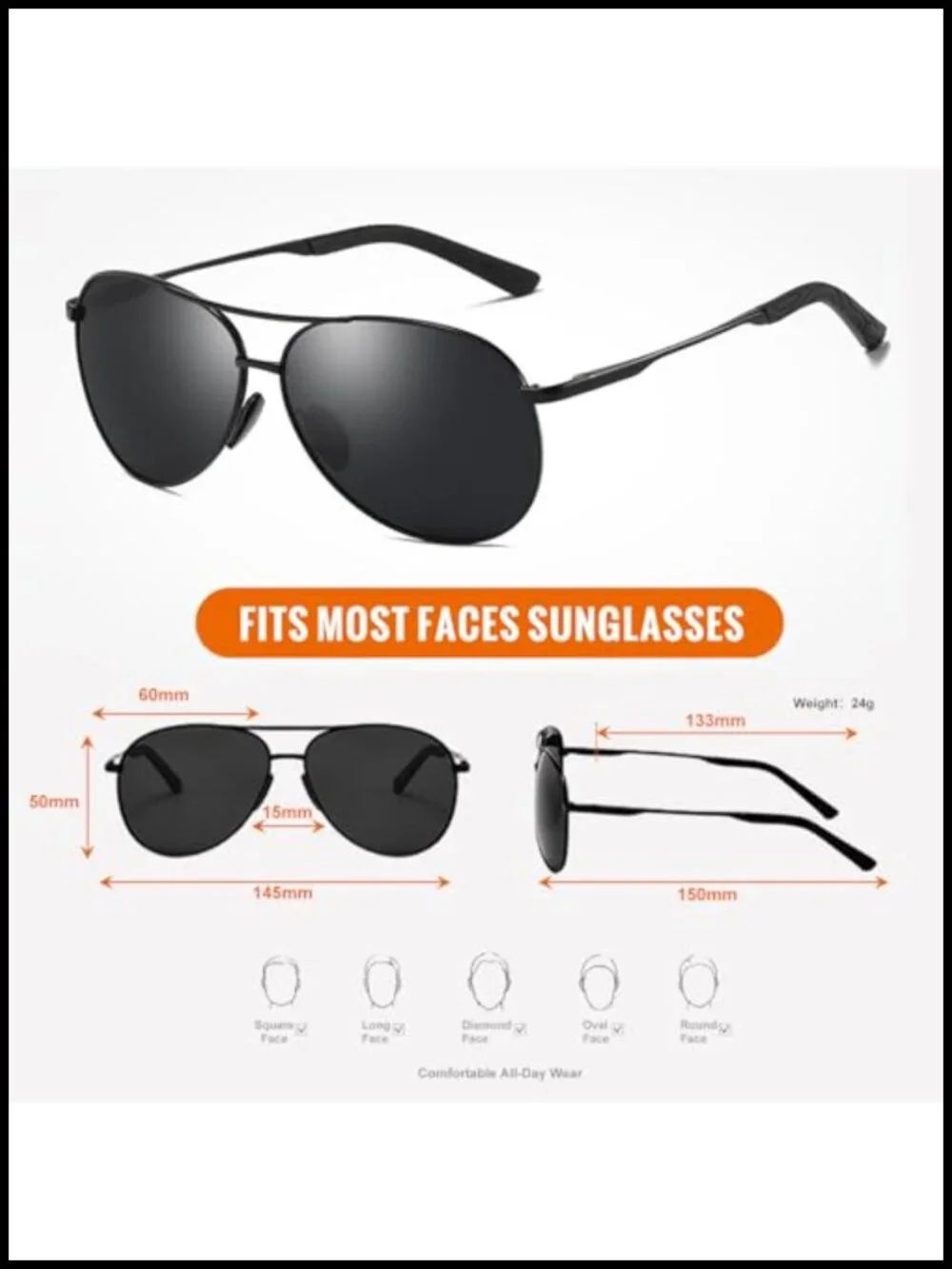 Polarized Aviator Sunglasses 100% UV Protection Metal Frame Driving Fishing Gift